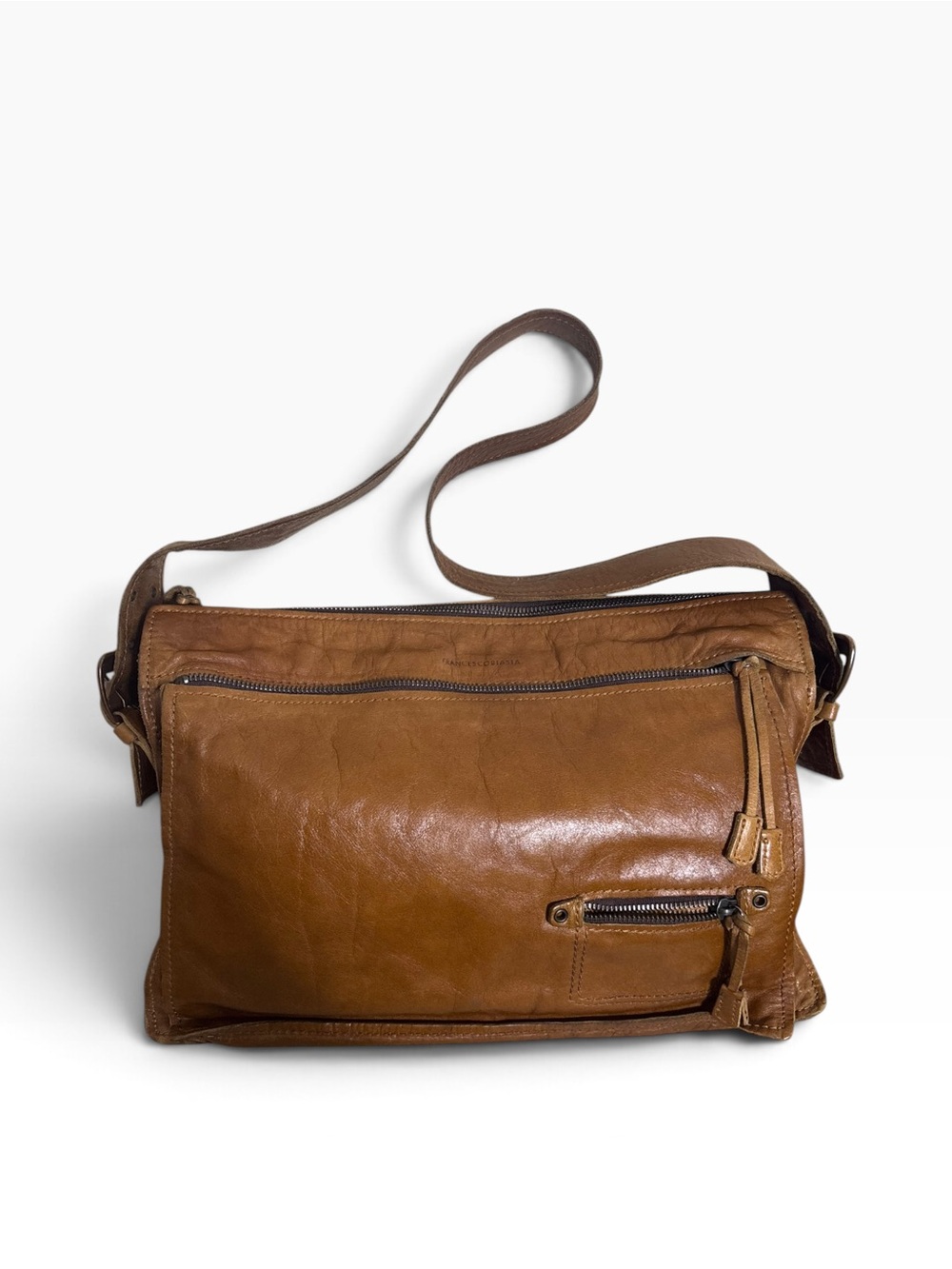 Francesco Biasia Y2K Cognac Brown Leather Shoulder Bag